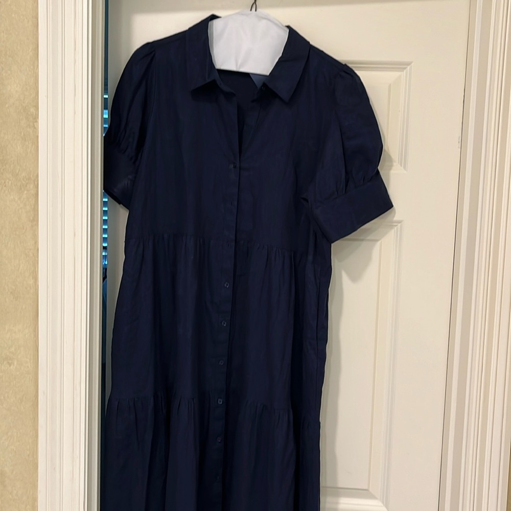 Exclusive navy linen dress perfect for work or play